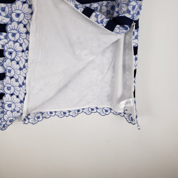 Talbots Applique Embroidered Eyelet Stripe Blue Floral Short Sleeve Top Size 14P - Picture 6 of 7